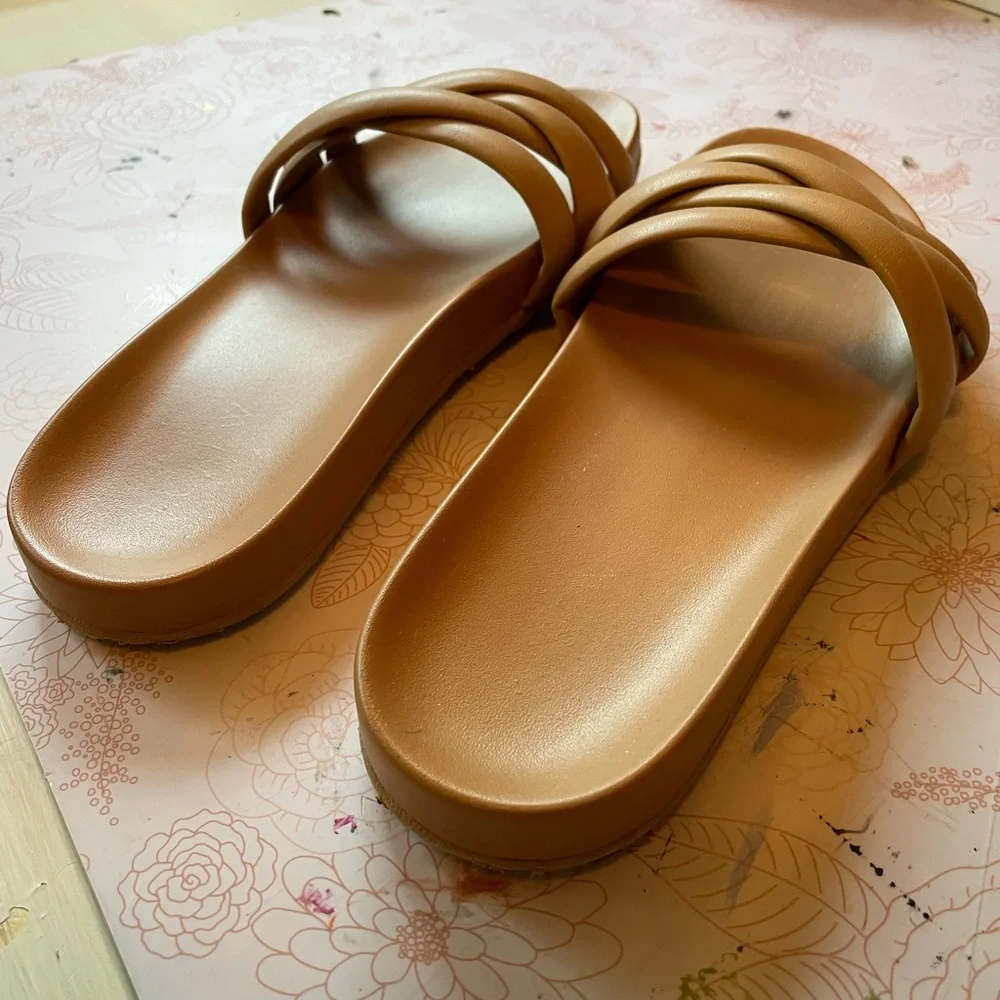 J. Crew Beige Braided-Strap Slide Sandals